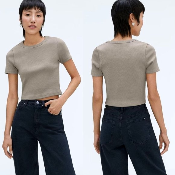 Everlane Tops - Everlane Tan Clay Organic Cotton Short Sleeve Crew Neck The Ribbed Baby Tee XS
